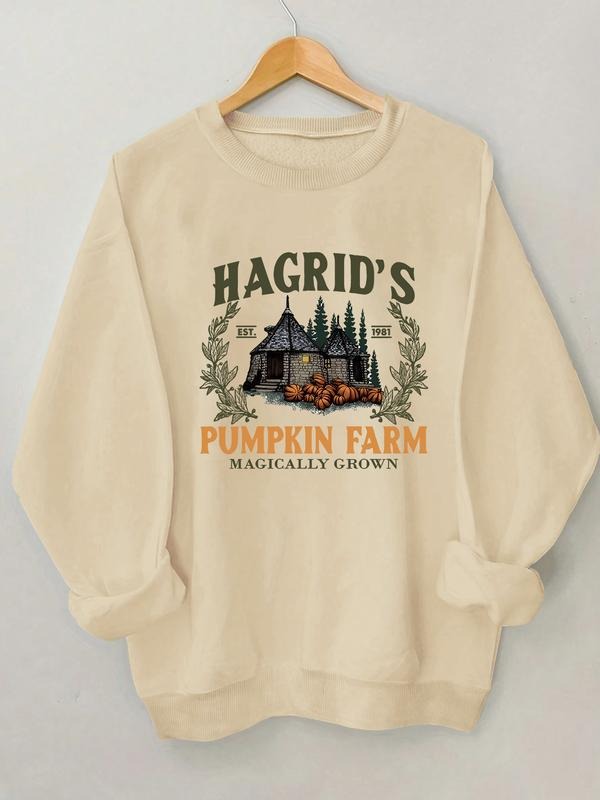 Women's Halloween Pumpkin Print Sweatshirt, Lady Casual Long Sleeve Round Neck Pullover, Fall & Winter Fashion...