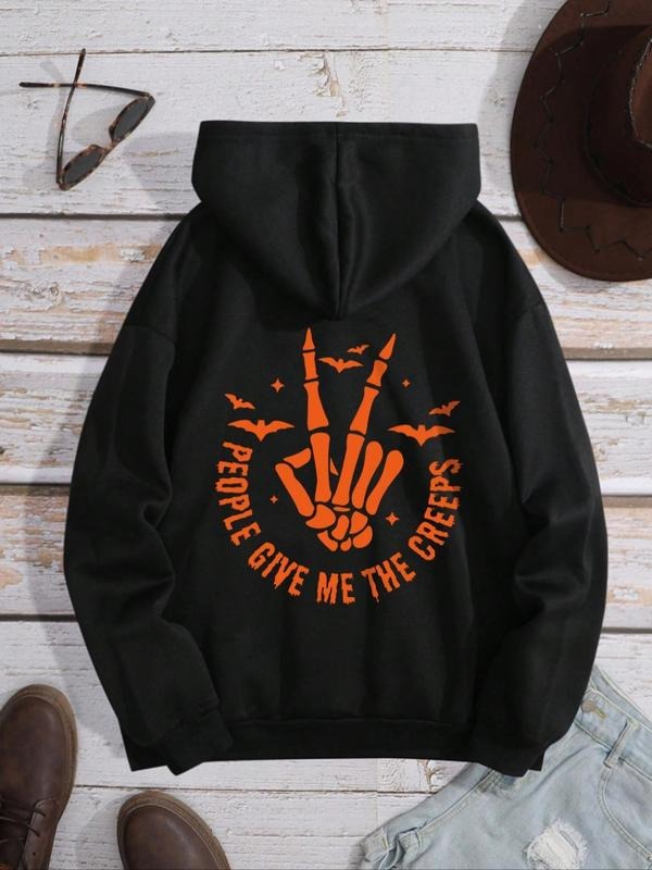 Women's Halloween Skeleton Print Drawstring Hoodie, 2000s Clothes, Graphic Hoodie, Rap Hoodie, Fashion Letter Print...