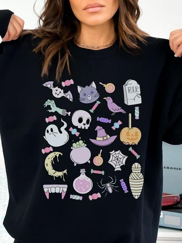 Women's Halloween Themed   Graphic Sweatshirt, Casual Drop Shoulder Long Sleeve Pullover, Women's Top for Daily Wear...