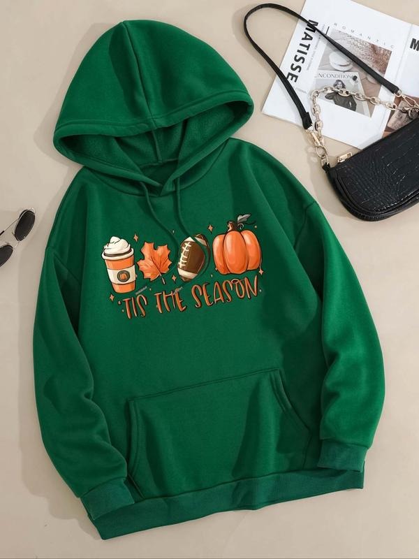 Women's Halloween Themed Drop Shoulder Drawstring Hoodie, Fashion Casual Pocket Hooded Sweatshirt for Daily Holiday...