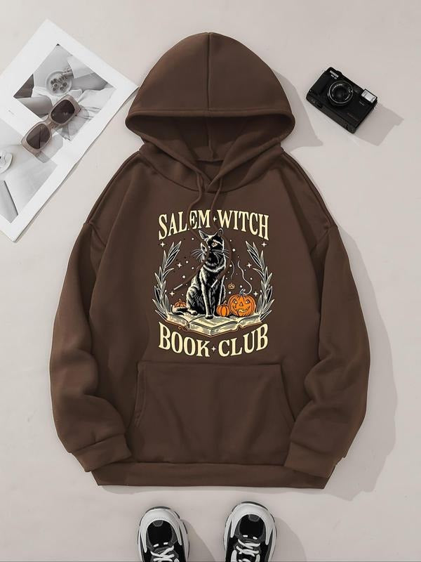 Women's Halloween Themed Drop Shoulder Hoodie, Fashion Casual Drawstring Pocket Hooded Sweatshirt for Daily Holiday...
