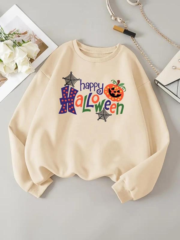 Women's Halloween Themed Graphic Drop Shoulder Sweatshirt, Casual Long Sleeve Round Neck Pullover for Daily Wear, Ladies...