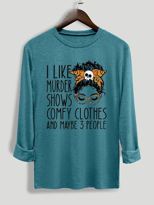 Halloween Themed Letter Print Round Neck Casual Crew Neck Long Sleeve Daily Vacation Outdoor Fall & Winter T-Shirts, Hoodie, Sweatshirt
