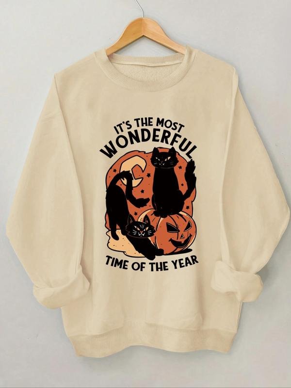 Women's Halloween Themed Round Neck Sweatshirt, Casual Long Sleeve Crew Neck Pullover for Daily Wear, Women's Clothing...