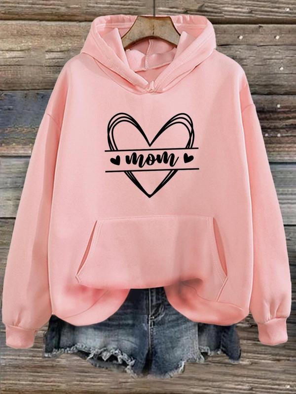 Women's Heart & Letter Print Drop Shoulder Hoodie, Casual Long Sleeve Pocket Hooded Sweatshirt for Fall & Winter, Fashion...