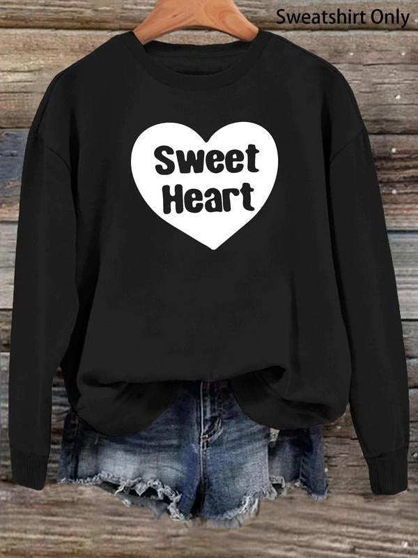 Women's Heart & Letter Print Drop Shoulder Sweatshirt, Casual Long Sleeve Round Neck Pullover for Fall & Winter, Ladies...