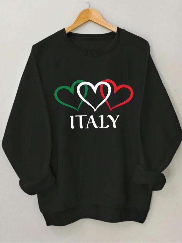 Women's Heart & Letter Print Round Neck Sweatshirt, Casual Long Sleeve Crew Neck Pullover for Spring & Fall, Fashion...