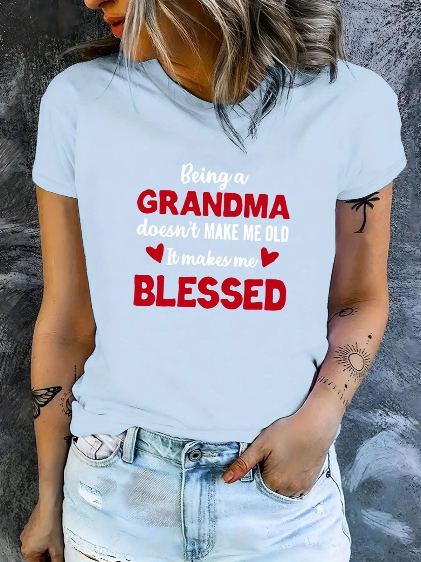 Women's Heart & Letter Print Round Neck Tee, Casual Short Sleeve Crew Neck T-Shirt for Daily Wear, Ladies Clothes for All...
