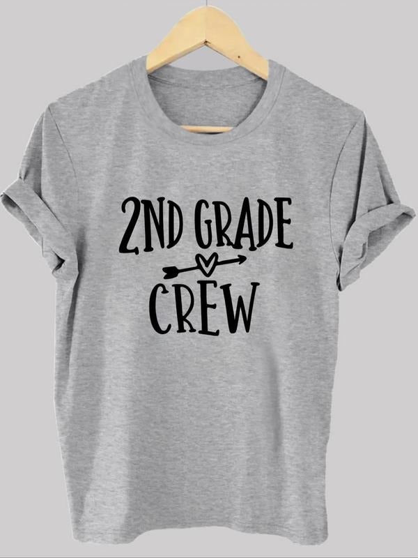Women's Heart & Letter Print Round Neck Tee, Casual Short Sleeve T-Shirt for Daily Wear, Ladies Clothes for All Seasons...