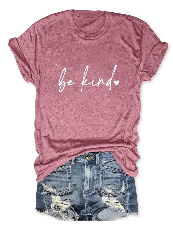 Women's Heart & Letter Print Round Neck Tee, Casual Short Sleeve T-shirt for Daily Wear, Ladies Clothes for All Seasons...