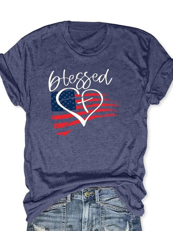 Women's Heart & Letter Print Round Neck Tee, Fashion Casual Short Sleeve T-Shirt for Daily Outdoor Wear, Ladies Clothes...