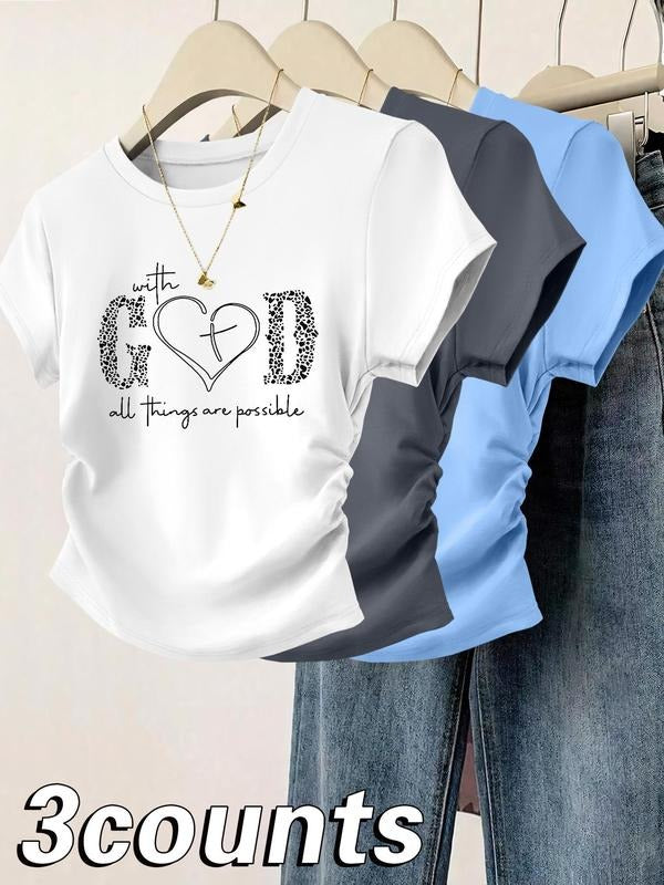Heart & Letter Print Casual Short Sleeve Daily Clothes All Seasons Top T-Shirts, Hoodie, Sweatshirt