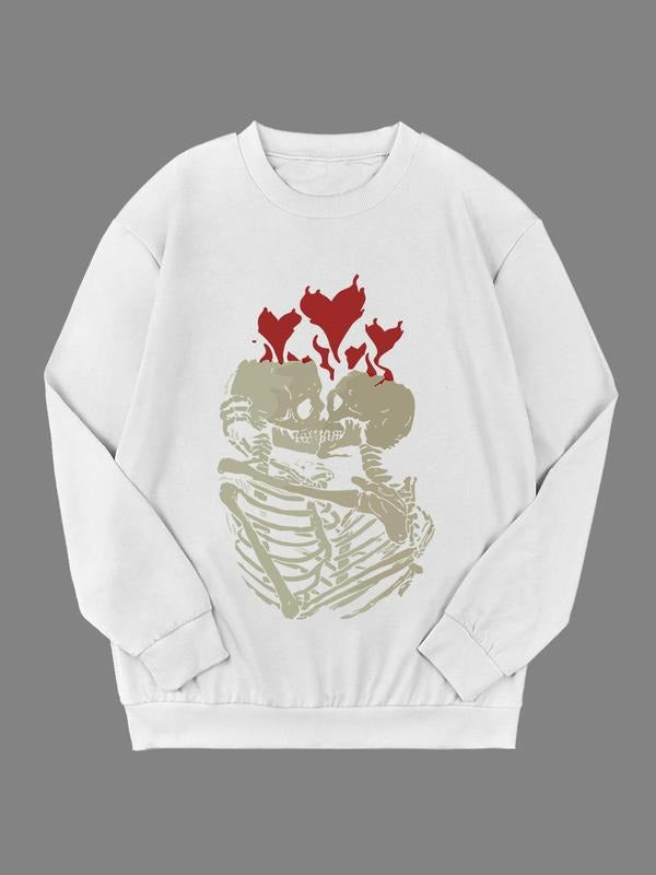 Women's Heart & Skeleton Print Crew Neck Sweatshirt, Casual Long Sleeve Pullover, Women's Fall & Winter Clothes for Daily...