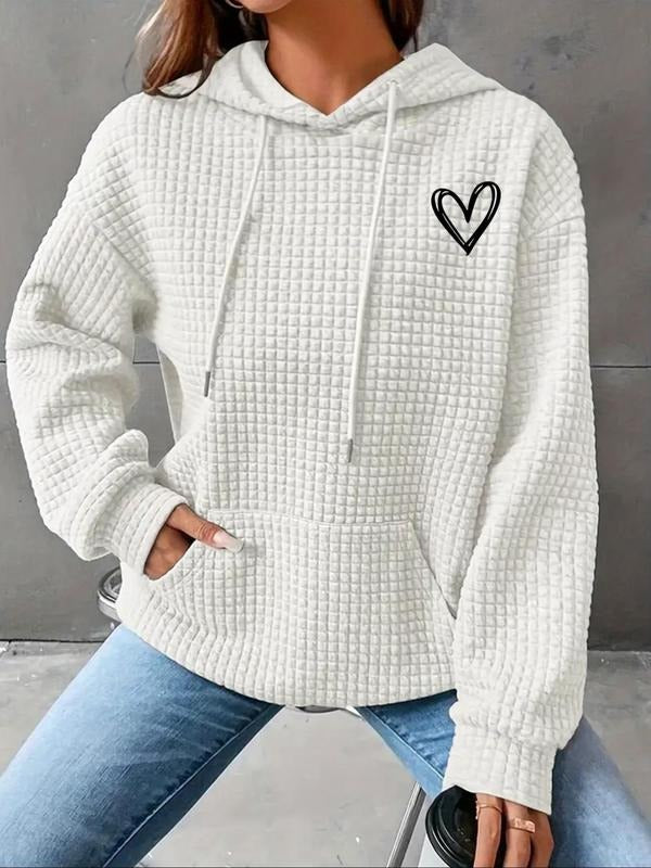 Women's Heart Pattern Drop Shoulder Hoodie, Casual Long Sleeve Drawstring Pocket Hooded Sweatshirt for Summer, Fashion...