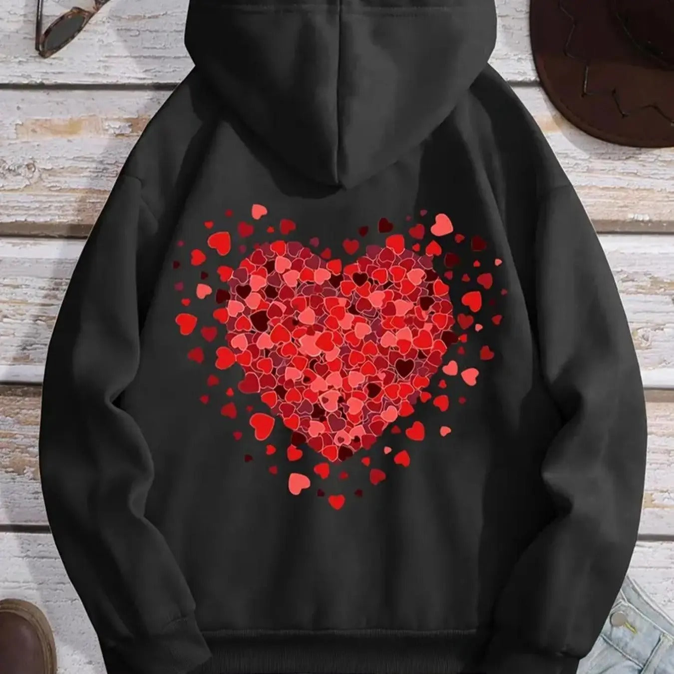 Women's Heart Print Drawstring Hoodie, Fashion Casual Hooded Sweatshirt for Daily Holiday Outdoor Wear, Women Clothing...