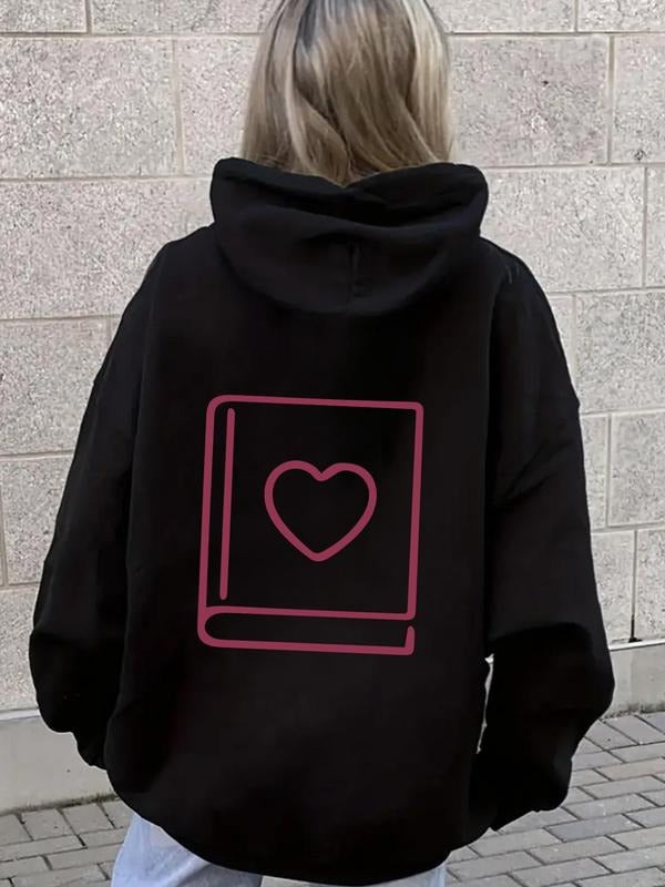 Women's Heart Print Pocket Hoodie, Casual Long Sleeve Hooded Sweatshirt for Fall & Winter, Women's Clothes for Daily Wear...