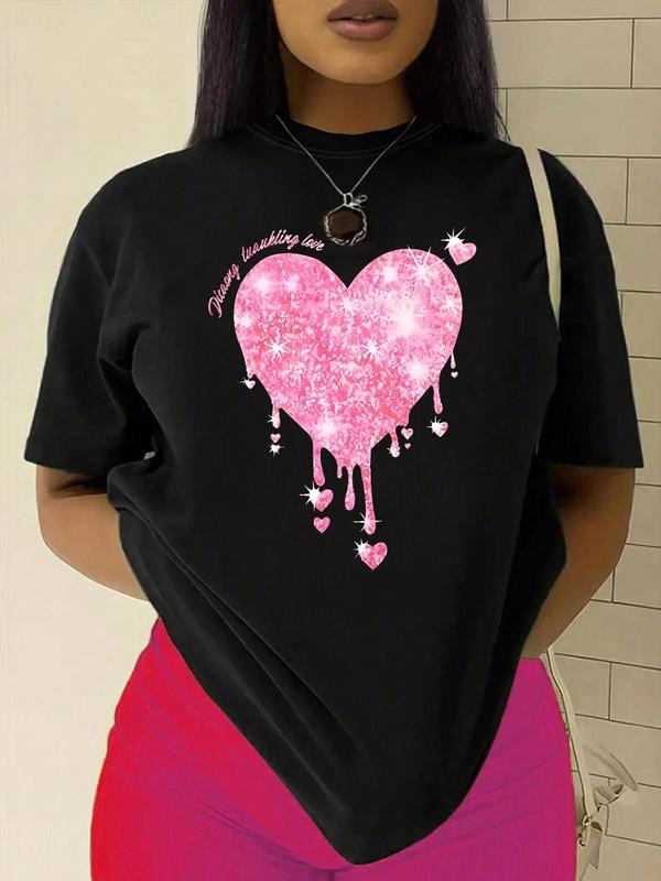 Heart Print Round Neck Short Sleeve Casual Crew Neck Daily Vacation Outdoor Clothes All Seasons T-Shirts, Hoodie, Sweatshirt