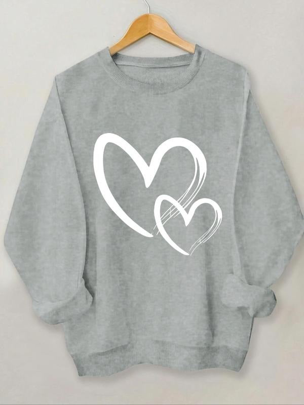 Women's Heart Print Round Neck Sweatshirt, Casual Long Sleeve Crew Neck Pullover for Spring & Fall, Fashion Women's Top...