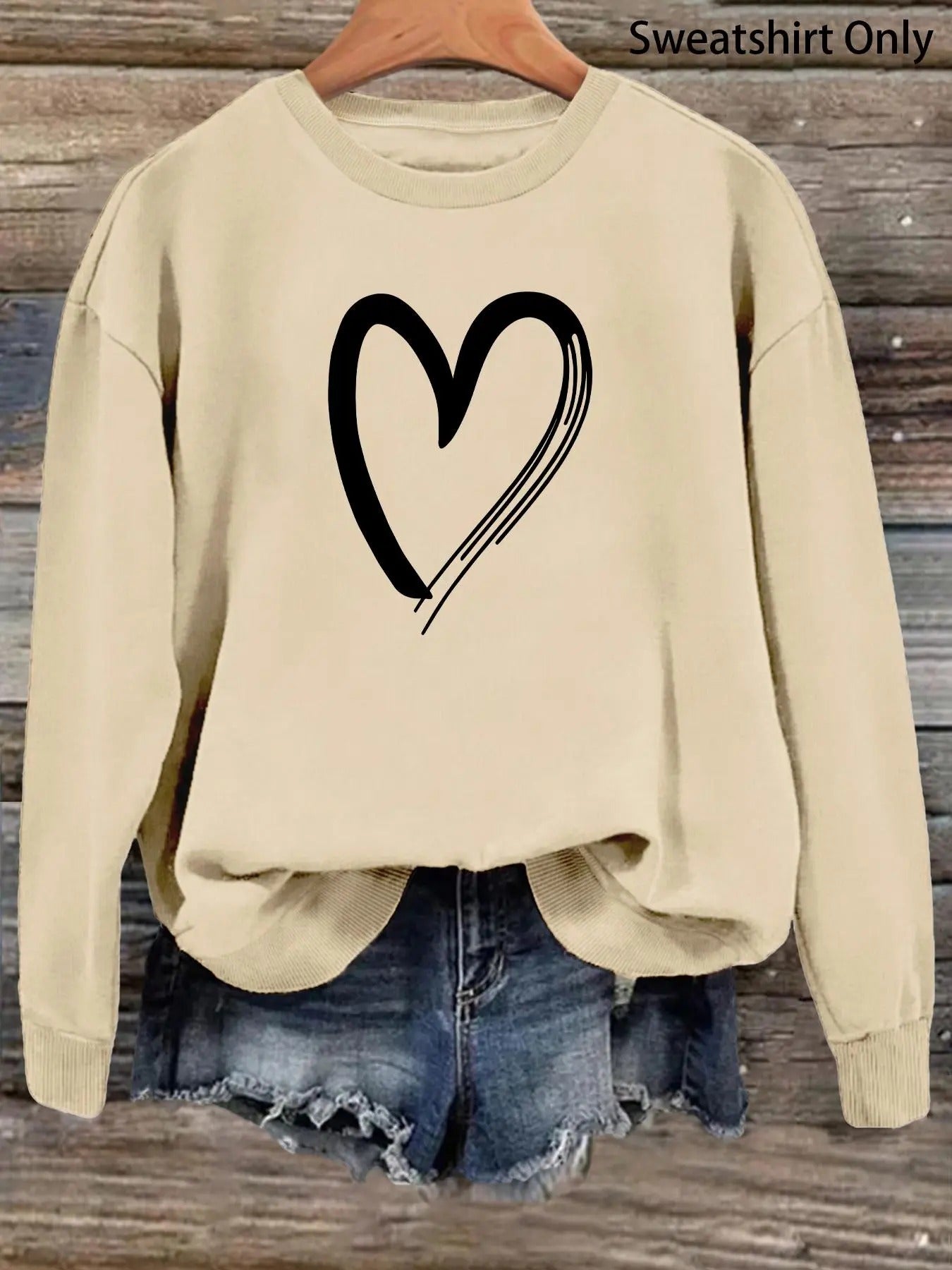 Women's Heart Print Round Neck Sweatshirt, Casual Long Sleeve Pullover for Fall & Winter, Fashion Women's Clothes for...
