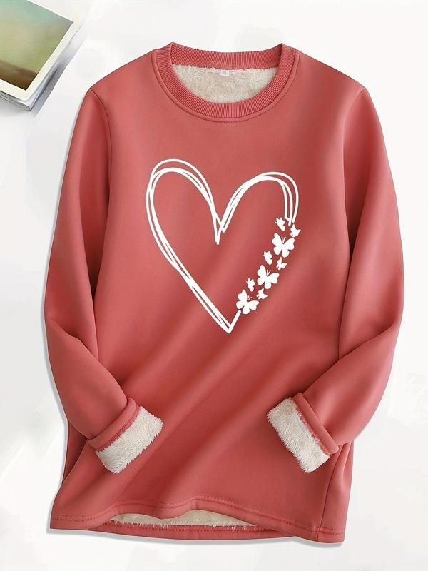Women's Heart Print Round Neck Sweatshirt, Fashion Casual Long Sleeve Crew Neck Pullover for Daily Holiday Outdoor Wear,...