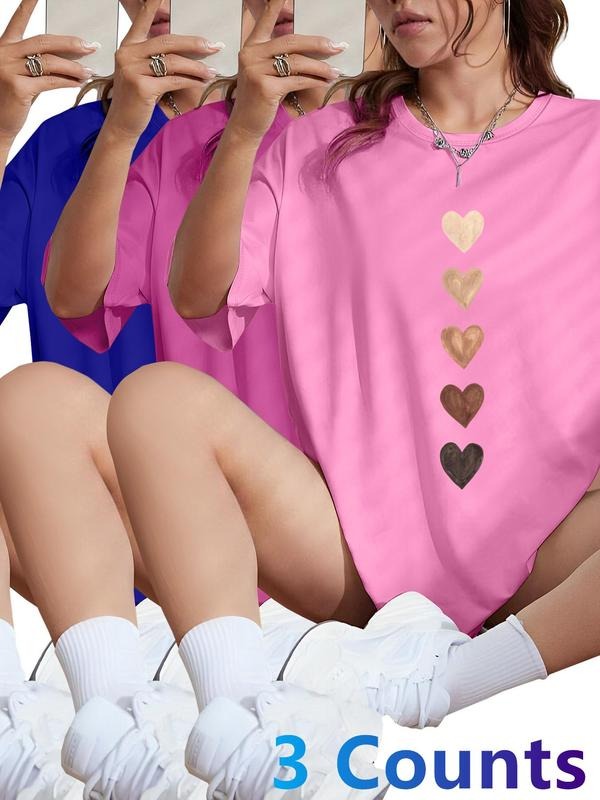 Heart Print Round Neck Casual Short Sleeve Crew Neck Daily Clothes All Seasons Top T-Shirts, Hoodie, Sweatshirt