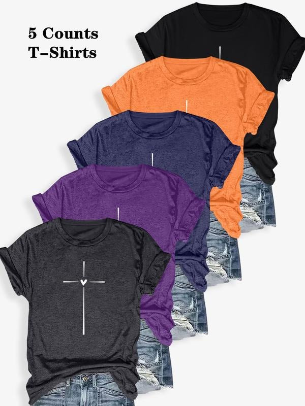 Heart Print Round Neck Casual Short Sleeve Crew Neck Summer Top Daily Wearstyle{N002}2 T-Shirts, Hoodie, Sweatshirt