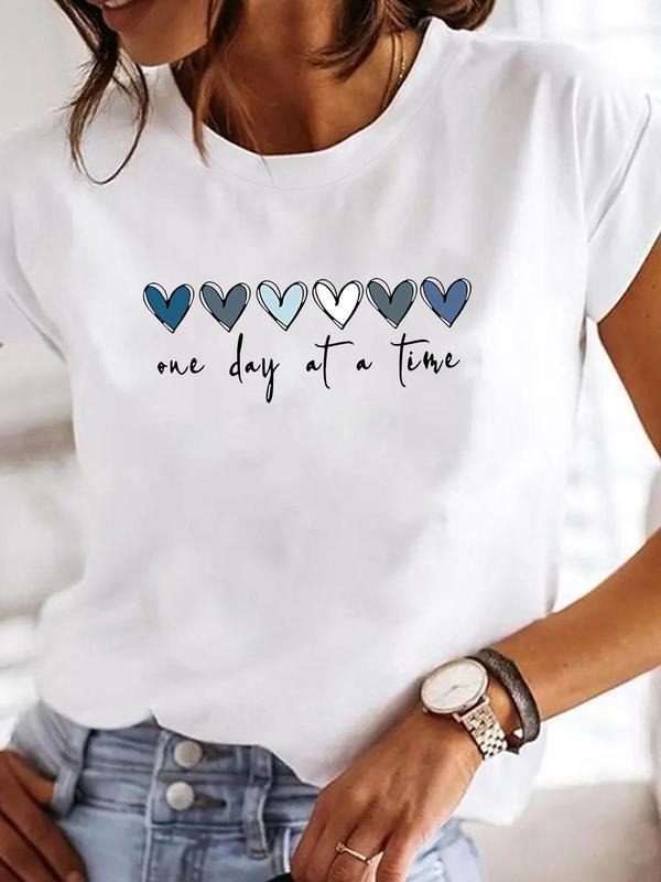 Women's Heart Print Round Neck Tee, Fashion Casual Crew Neck T-Shirt for Daily Holiday Vacation Outdoor Wear, Ladies...