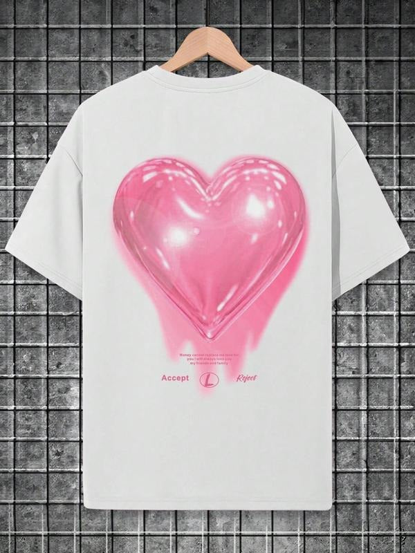 Women's Heart Print Round Neck Tee, Trendy Casual Short Sleeve T-shirt for Daily Wear, Ladies Outfit Hoodie, Sweatshirt