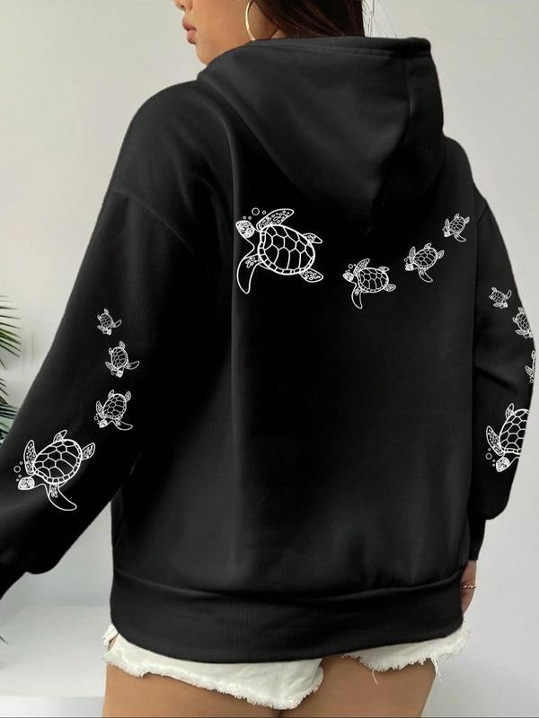 Women's Highland Cow Print Drawstring Pocket Hoodie, Casual Long Sleeve Hooded Sweatshirt for Fall & Winter, Women's...