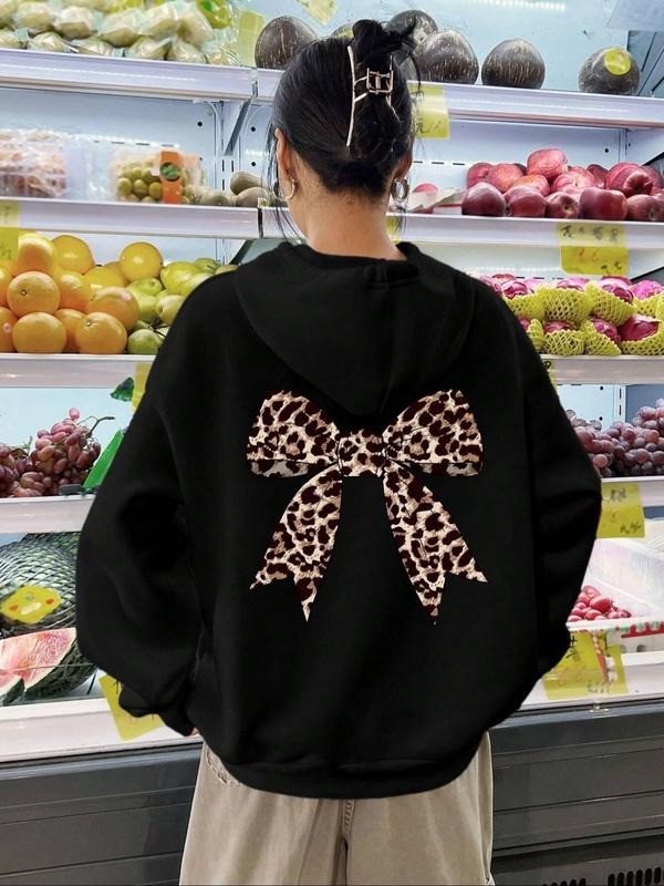 Women's Highland Cow Print Drawstring Pocket Hoodie, Casual Long Sleeve Hooded Sweatshirt for Fall & Winter, Women's...