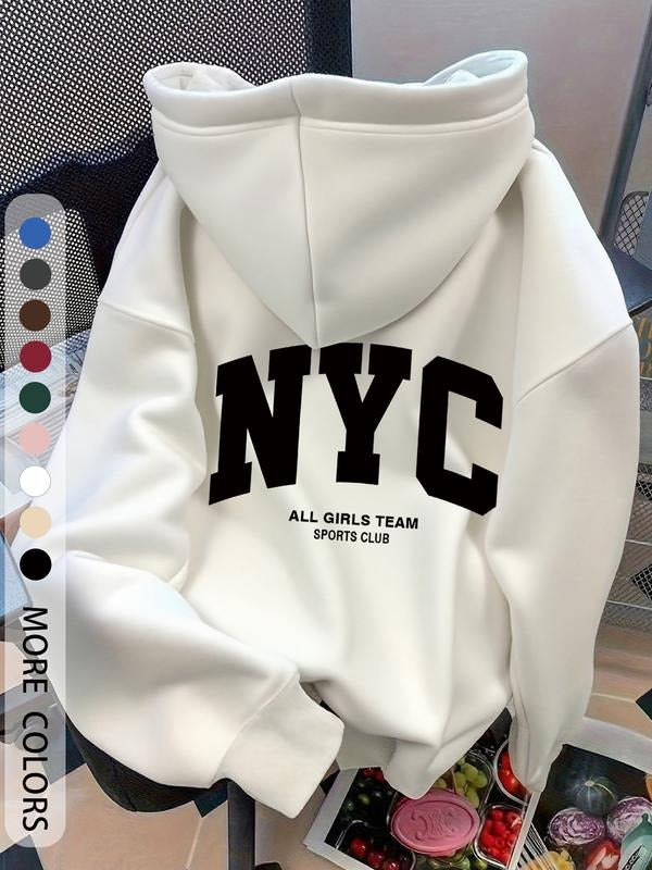 Women's Hooded Drawstring Sweatshirt with Large Pocket, Nyc Trendy Graphic, Comfortable and Fashionable, Casual Daily...