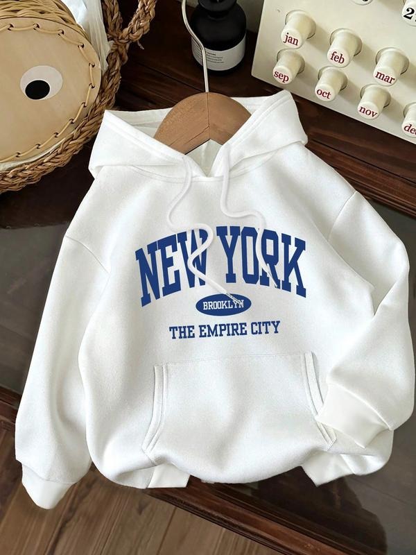Women's Hooded Sweatshirt Fashion Trend Streetwear New York Letter Print Casual Vintage Youth Holiday Simple Campus...