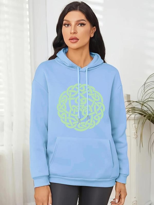Women's Knot Print Drop Shoulder Hoodie, Fashion Casual Drawstring Pocket Hooded Sweatshirt for Daily Holiday Outdoor...