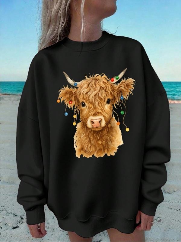 Women's Landscape & Letter Print Crew Neck Sweatshirt, Casual Long Sleeve Pullover for Fall & Winter, Women's Clothes for...