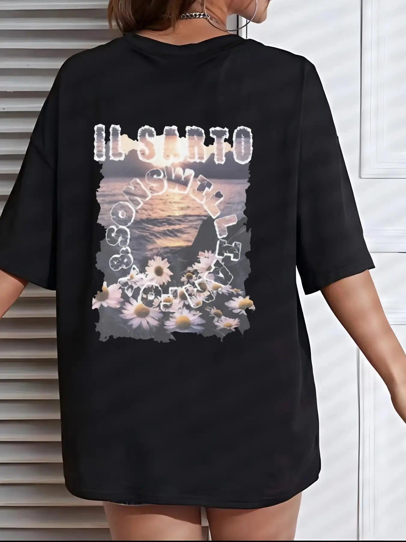 Women's Landscape Graphic Print Round Neck Tee, Fashion Casual Drop Shoulder Short Sleeve T-shirt for Daily Wear, Ladies...