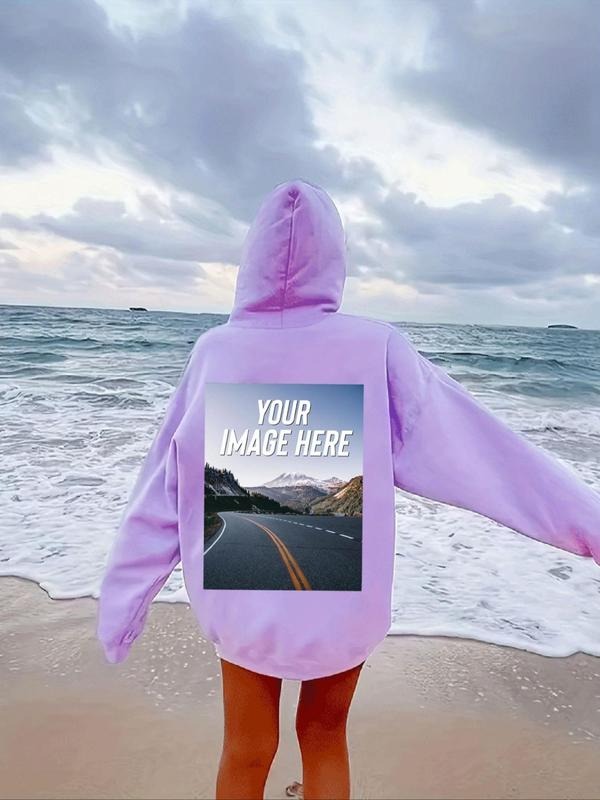 Women's Landscape Print Drop Shoulder Hoodie, Fashion Casual Letter Print Drawstring Pocket Hooded Sweatshirt for Daily...
