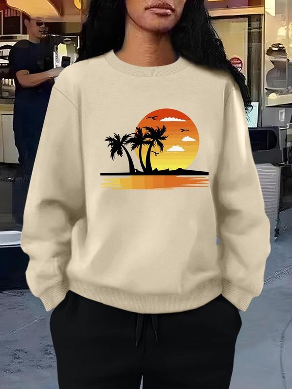 Women's Landscape Print Drop Shoulder Sweatshirt, Casual Long Sleeve Round Neck Pullover for Fall & Winter, Ladies...