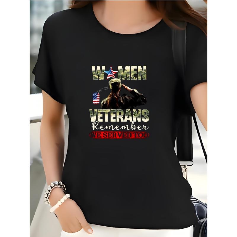 Women's Large Size Patriotic Veteran Appreciation Graphic T-Shirt