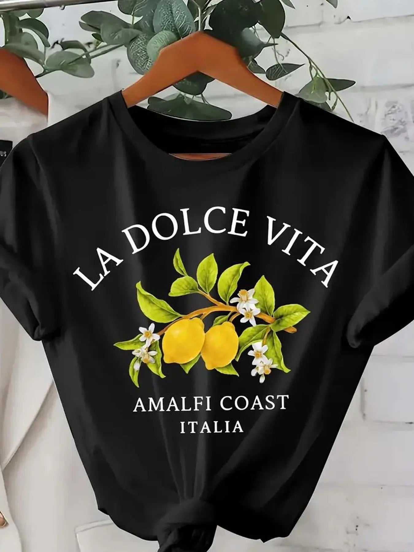 Women's Lemon & Letter Print Round Neck Tee, Casual Short Sleeve Crew Neck T-Shirt for Summer, Fashion Women's Top for...