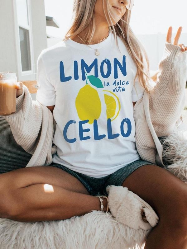 Women's Lemon & Letter Print Round Neck Tee, Trendy Casual Short Sleeve T-Shirt for Daily Wear, Ladies Summer Outfit, Top...