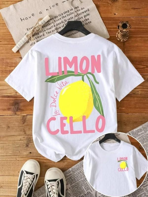 Women's Lemon Print Round Neck Tee, Fashion Casual Crew Neck T-Shirt for Daily Holiday Vacation Outdoor Wear, Ladies...