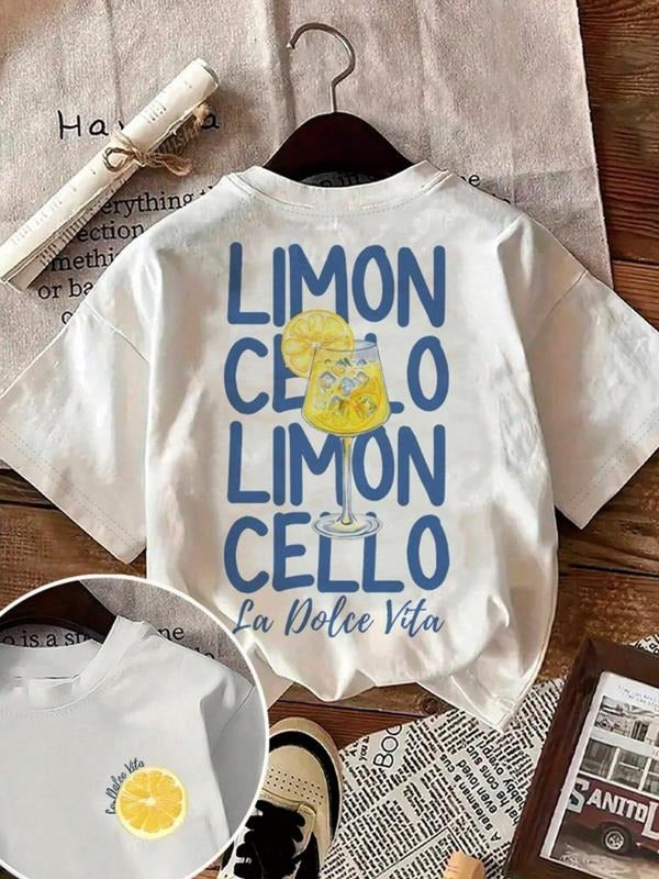 Women's Lemon Print Round Neck Tee, Trendy Casual Short Sleeve T-shirt for Daily Wear, Ladies Summer, Top Hoodie, Sweatshirt