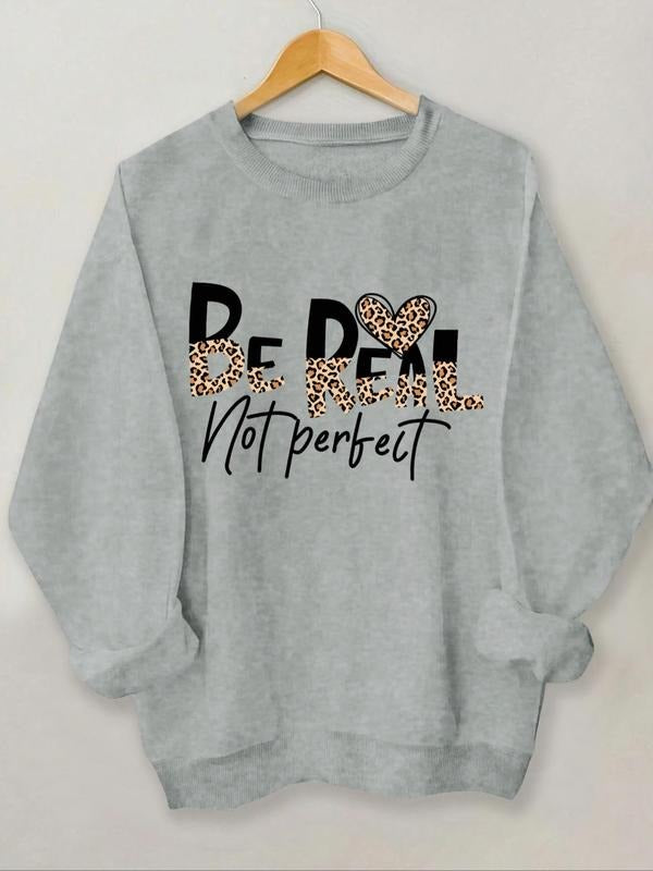 Women's Leopard & Letter Print Drop Shoulder Sweatshirt, Casual Long Sleeve Round Neck Pullover for Spring & Fall, Ladies...