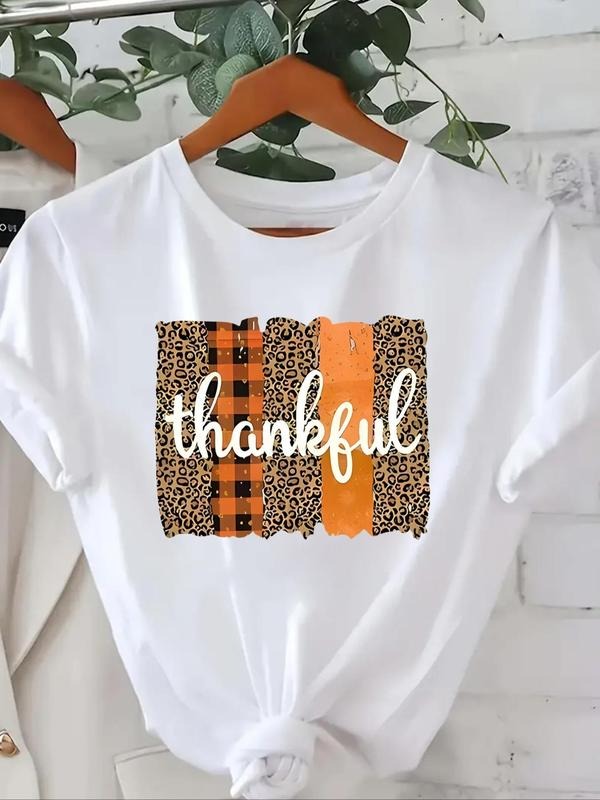 Women's Leopard & Letter Print Short Sleeve Tee, Casual Round Neck T-Shirt for Summer, Fashion Women's Top for Daily Wear...