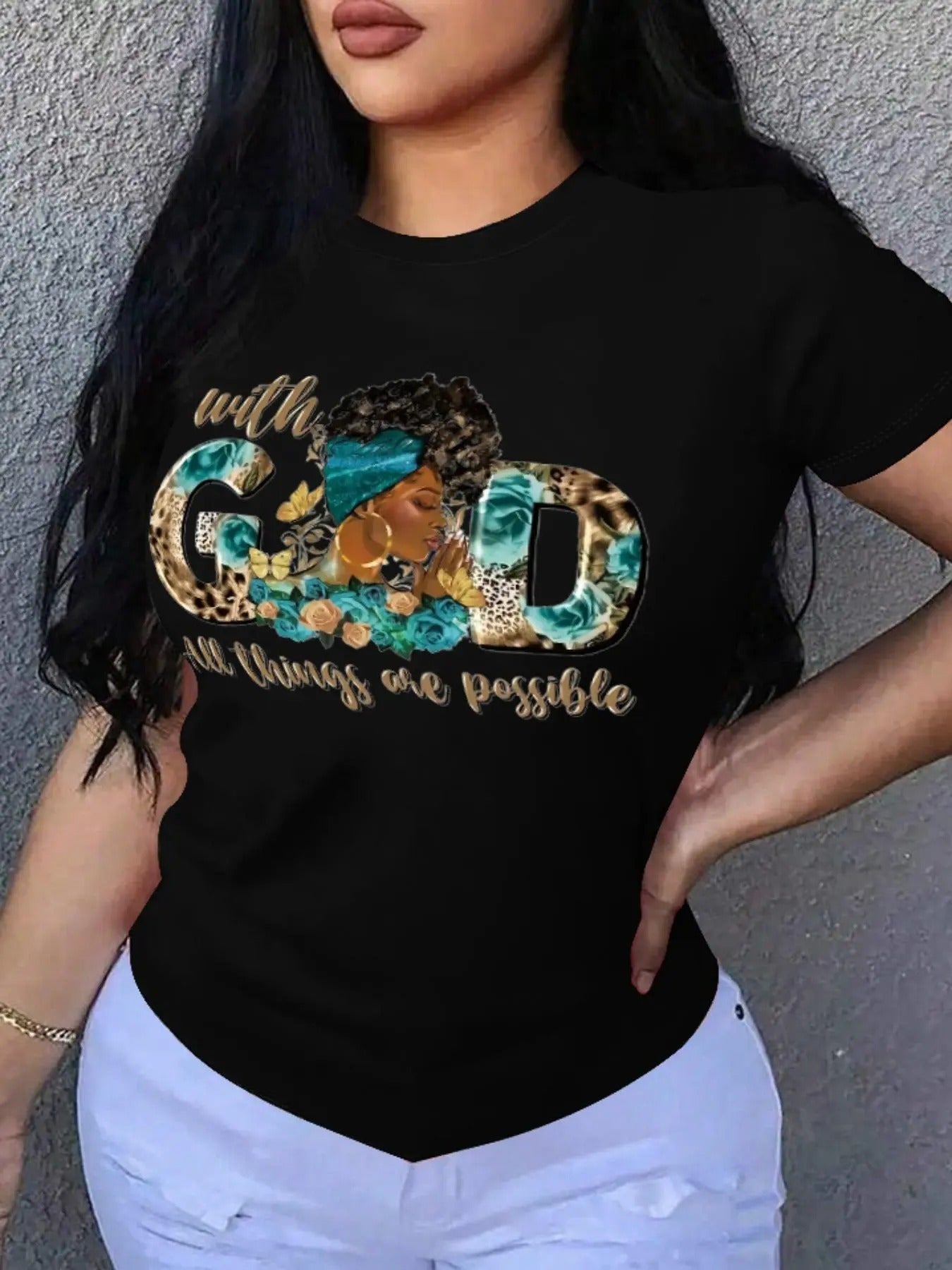 Women's Leopard  Letter & Figure  Print Round Neck Tee, Fashion Casual Crew Neck Short Sleeve T-shirt for Daily Holiday...