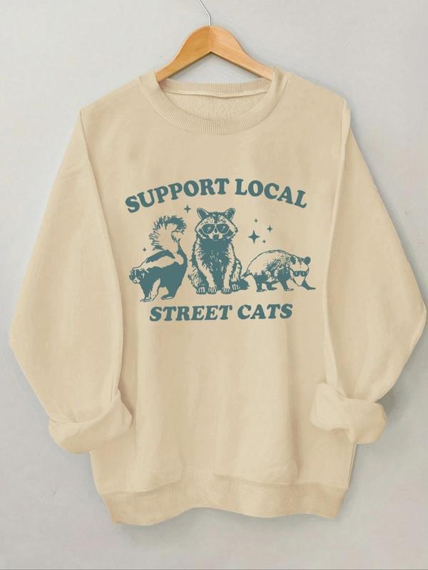Women's Letter & Animal Print Crew Neck Sweatshirt, Casual Long Sleeve Pullover Sweatshirt for Daily Wear, Ladies...