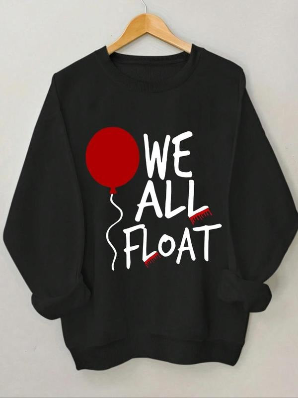 Women's Letter & Balloon Print Round Neck Sweatshirt, Casual Long Sleeve Crew Neck Pullover for Spring & Fall, Fashion...