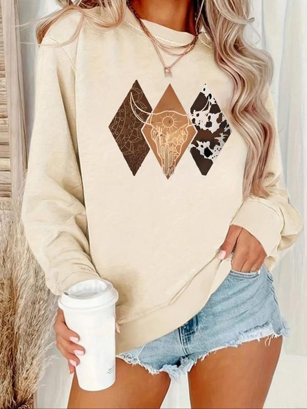 Women's Letter & Book Print Crew Neck Sweatshirt, Casual Long Sleeve Pullover for Fall & Winter, Women's Clothes for...
