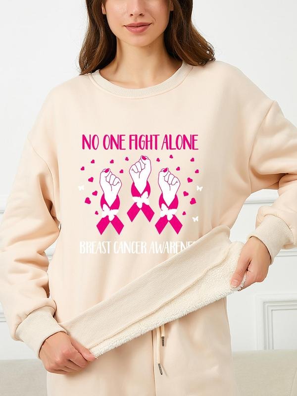 Women's Letter & Bow Print Drop Shoulder Pullover, Casual Long Sleeve Round Neck Sweatshirt for Fall & Winter, Women's...