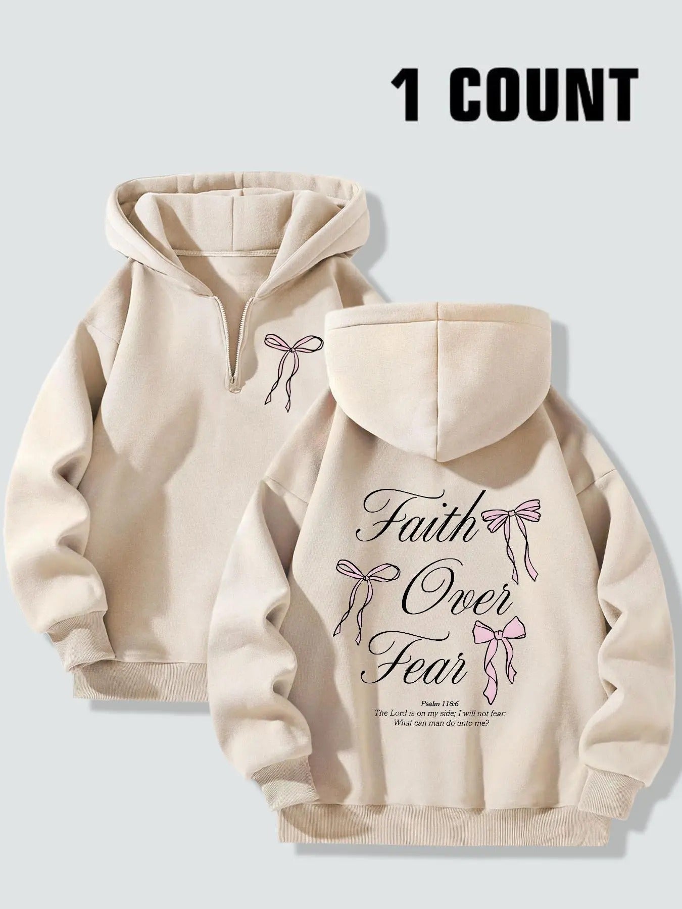 Women's Letter & Bow Print Half Zip Up Hoodie, Casual Long Sleeve Hooded Sweatshirt for Daily Wear, Ladies Clothes for...